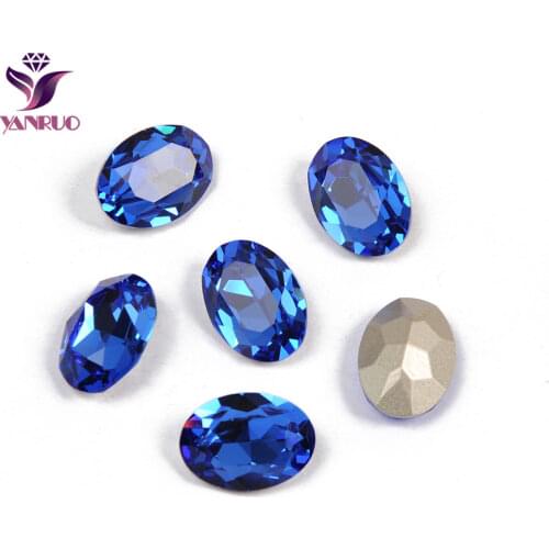 YANRUO 4120 Oval Sapphire Fancy Glass Beads Diamond Sewing Rhinestones Glass DIY Base Ornaments Claw Setting