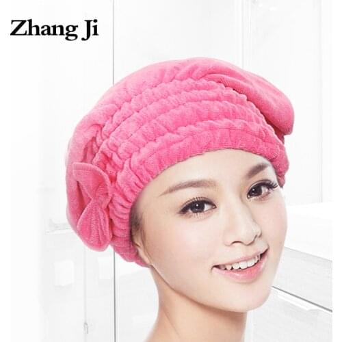 ZhangJi Women Hair Dry Cap with Bowknot Super Absorbent Microfiber Wrap Turban Quick Drying Bath Towel Bathroom Hair Dry Hat