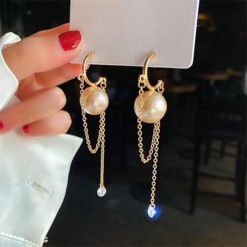 Pearl Tassel Earrings Gold Color Chain Long Earrings Fashion Geometric Hanging Women Earrings Korean Jewelry Girls Party