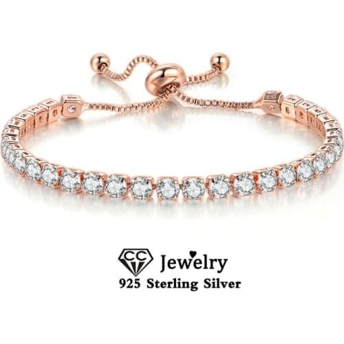 CC Bracelets For Women Adjustable 4mm Cubic Zirconia Round Bracelet Bridal Wedding Classic Fine Jewelry Drop Shipping B046