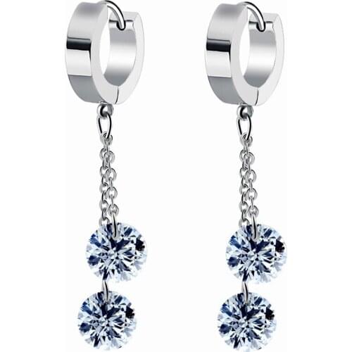 New Design Tassel Zircon Pendant Earrings Stainless Steel For Women Girls Fashion Geometric Charm Stud Ear Jewelry Party Gifts