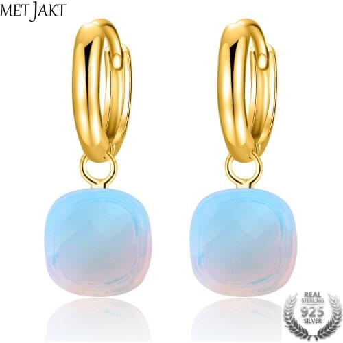 MetJakt Natural Moonstone Drop Earrings Solid 925 Sterling Silver Gold Color Earring for Women Party Anniversary Fine Jewelry