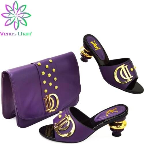 Pretty Women New Coming Slingbacks Pointed Toe Pumps in Purple Color High Quality Italian Women Shoes and Bags Set for Party