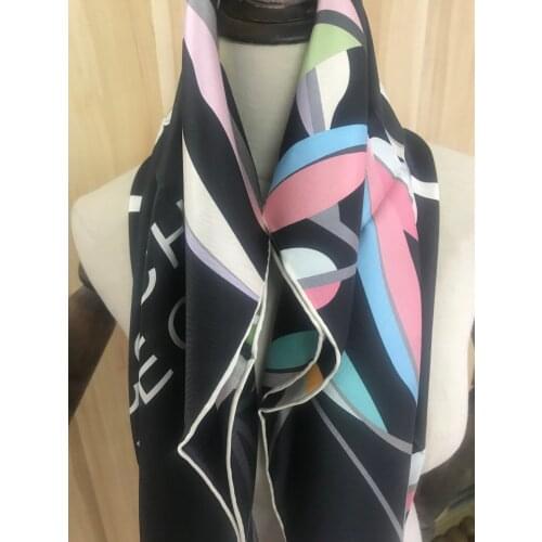 2020 new arrival spring classic black pattern 100% pure silk scarf twill hand made roll 90*90 cm shawl wrap for women lady