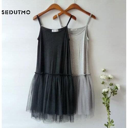 SEDUTMO 2018 Spring Gauze Lace Dress Women Tunic Ball Gown Sundress Summer Mesh Tank Dresses Sexy Black Beach Party Dress ED090