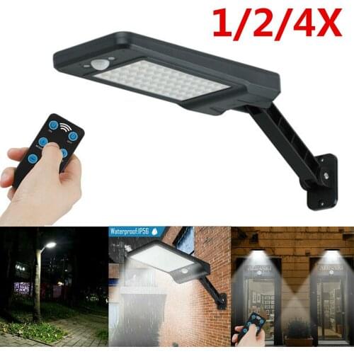 1/2/4X 60 LEDs Solar Powered Motion Sensor Light Remote Controller Spotlights Wall Lamp 180° Adjustable Yard Garden Garage Patio