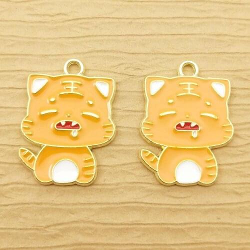 10pcs 17x23mm enamel tiger charm for jewelry making fashion earring pendant bracelet charm necklace charms diy finding