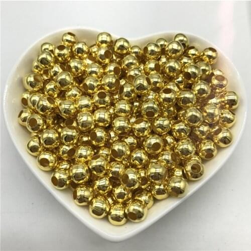 100pcs/Bag Big Hole Alloy Spacer Beads Round Loose Beads For Jewelry Making DIY Jewelry Findings Metal Golden Beads 3/4/5/6mm