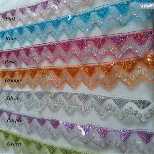 12Colors 10meters 4.8cm Sequins Lace Trims for Fabric Wap DIY Garment Accessories LC0072
