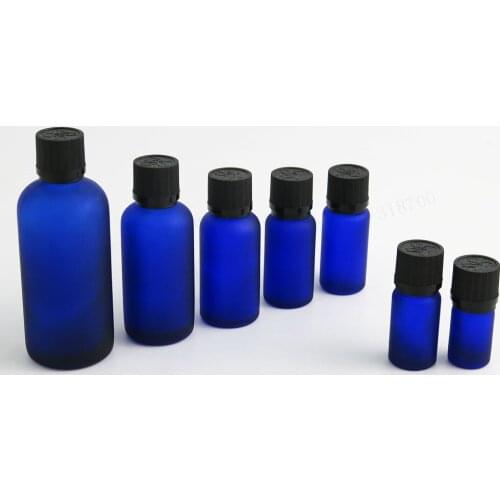 360 x 5ml 10ml 15ml 20ml 30ml 50ml 100ml Essential Oil Frosted Blue Glass Bottle with Plastic Black Cap For Liquid Cosmetic Lock