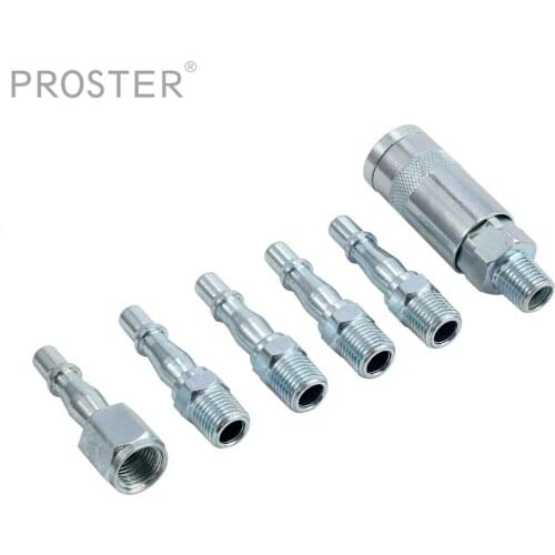 Proster 6 Pcs Air Line Hose Compressor Connectors Euro Male Quick Release Fittings with Female/Male 1/4" BSP Thread