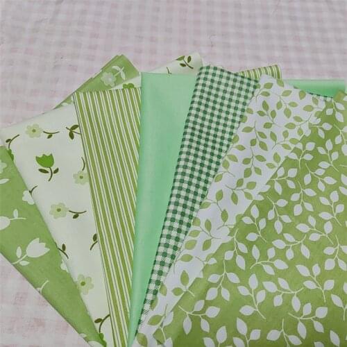 7pcs Green Stripe Check Flower Printed Cotton Fabric Patchwork Cloth Quilting Tissue For Sewing Home Textile Childrens Bedding