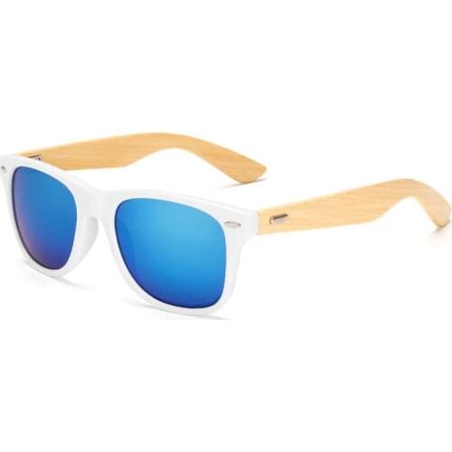 Ablibi Womens Mens Bamboo Wooden Square Sunglasses White PC UV Protect Eyewear in Wood Box