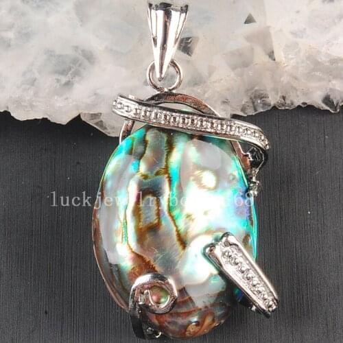 Free Shipping Women Fashion Jewelry 28x35mm Beatiful New Zealand Ablone Shell Art Pendant Bead 1pcs C3653