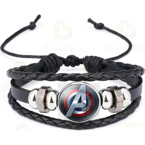 Bracelet Heroes Captain Multilayer Leather Braided Rogers Multi Layer Wrap Trendy Braided Bracelet Armband Boy Punk Badges