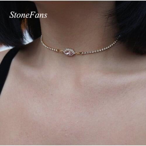 Stonefans Simple Luxury Rhinestone Chain Necklace Choker for Women Charm Eye Crystal Collar Chain Necklace Statement Jewlery