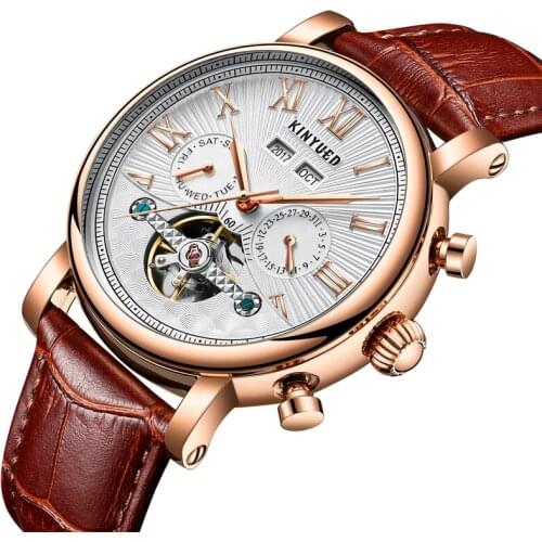 KINYUED Tourbillon Watches Mens Mechanical Wristwatch Sports Clock Waterproof Fashion Casual Skeleton Watch relogio masculino