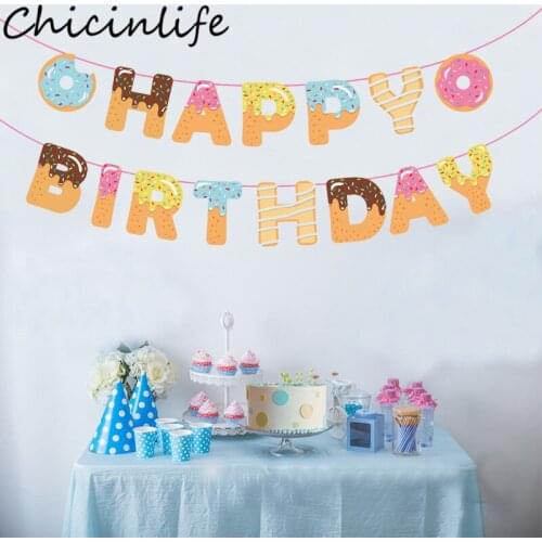 Chicinlife 15Pcs/set Doughnut Happy Birthday Banner Kids Birthday Party Decoration Baby Shower Donut Party 1st Birthday Supplies