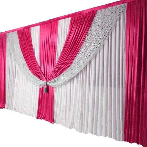 Pure white Wedding Backdrop with sequin Swags 3X6M Satin Party Stage Background Pleated Curtain Wedding party Decorations