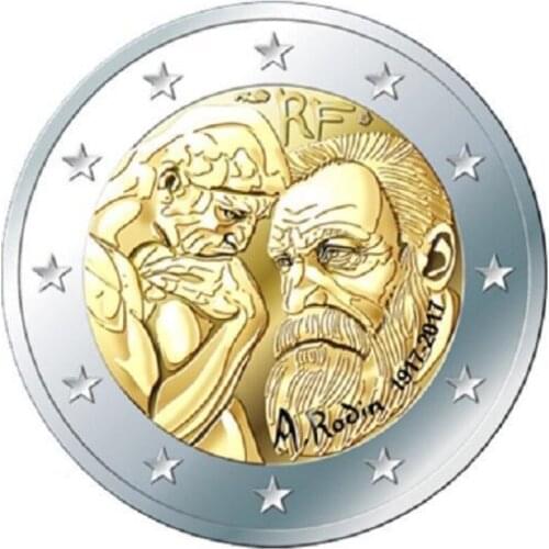 France 2017 100th Anniversary Death of Rodin 2 Euro Real Original Coins True Euro Collection Commemorative Coin Unc