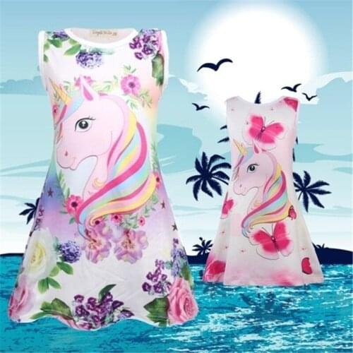 4-9Y 2020 Unicorn Dress Sleeveless Pink Dress Cartoon Clothes Kids Dresses For Girls Dresses Little Girls Dress Baby Girl Dress