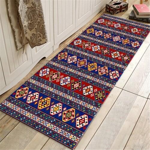Indian Ethnic Style Blue Red Geometric Anti-slip Mat Kitchen Machine Washable Floor Mat For Living Room Doormat For Entrance