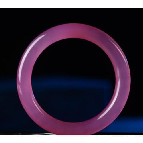 Fine jewelryPure natural chalcedony pink wide strip female ice seed transparent phosphor round agate Hibiscus Bracelet