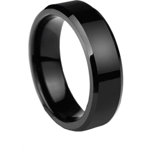 JUCHAO 8mm Fashion Charm Vintage Jewelry Ring Men Stainless Steel Black Rings for Women Couple Rings Anillos Mujer