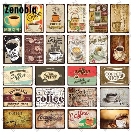 Classical Cafe Metal Tin Signs Drink Tea Coffee Vintage Metal Posters Wall Plate for Bar Home Kitchen Decoration Wall Stickers