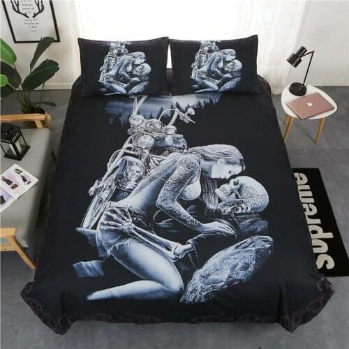 Black skull bedding set queen king size 3d Couple kissing skull printed duvet Cover With Pillowcases Bed bedline