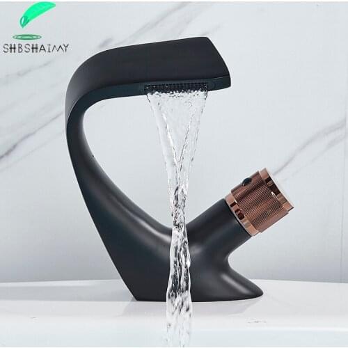 SHBSHAIMY Matte Black Basin Faucet Brass Bathroom Faucet Sink Tap Deck Mount Torneira Simple Design Crane Cold and Hot Water