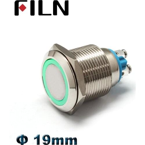 19mm 12V ring LED Flat Head Metal Push Button Switch Latching Switch pushbutton Screw Terminal Type Nickel plated brass Switch