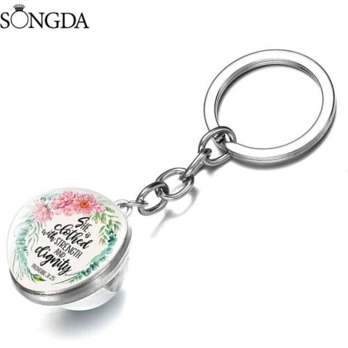 SONGDA Trendy Bible Verse Glass Double Sided Keychain Charms Jesus Chains Key Chain Car Key Bag Jewelry For Women Christian Gift