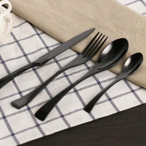24pcs Dinner set Black Cutlery Christmas Dinnerware Stainless Steel Steak Knives Fork Spoon Wedding Tableware Restaurant Kitchen