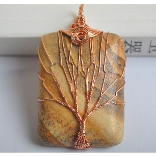 Natural Lucky Picture Stone Handmade Wire Wrap Tree GEM Pendant Jewelry S647