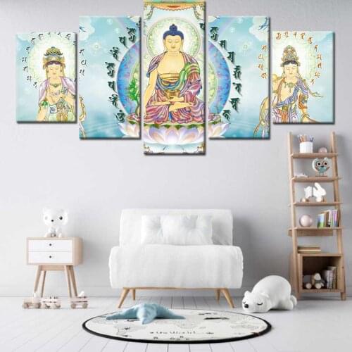 High Definition Printed 5 Pieces Holy Mother Guanyin Great Bodhisattva Send Blessings Poster Canvas Art Draw Hall Bedroom Decora