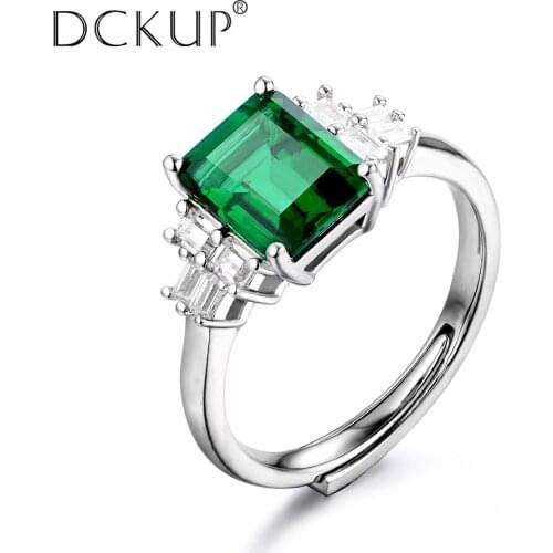 Rectangle Stylish Fine Jewelry 2Ct Lab Grown Created Green Emerald Ring 925 Sterling Silver Rings For Women Gifts Party Birthday
