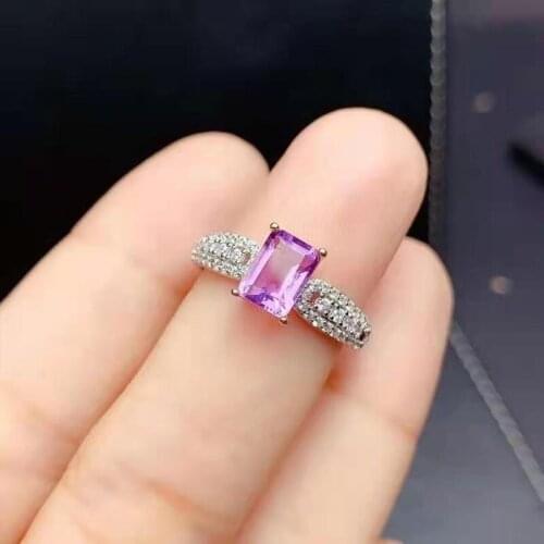 Real 925 Sterling Silver High-quality Natural Amethyst Ellipse Ring Fashion Fine Wedding Jewelry for Women MeiBaPJFS