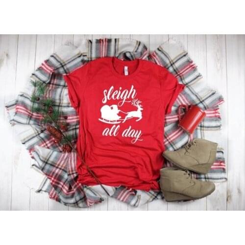 Christmas Shirt Sleigh All Day Funny Christmas T-Shirt Christmas Tee Santa Christmas Gift Tops women 90s aesthetic tshirt