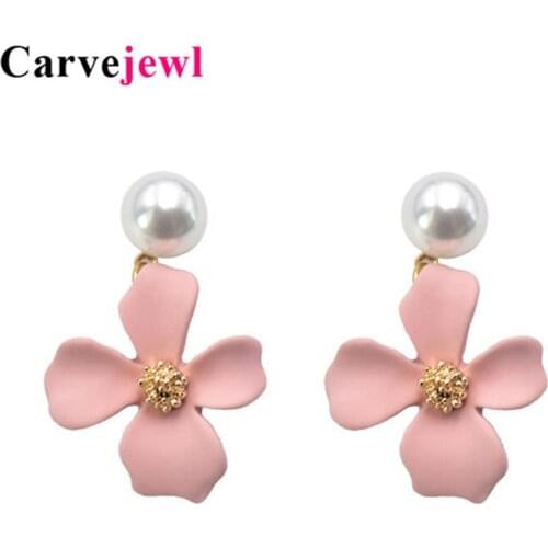 Carvejewl Blue Flower Statement Dangle Earrings for Women jewelry Trendy Brand Pendientes Earrings new simulated pearl earrings