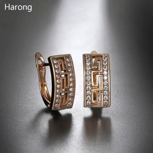 Classic Temperament Geometric Square Copper Stud Earrings Quality Golden Inlaid Crystal Jewelry Earring For Woman Luxury Gift
