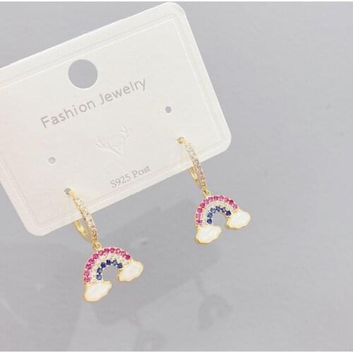 New Fashion Cubic Zircon Rainbow Earrings Geometric Exquisite Gold Hoop Earrings For Women Korean Style Jewelry