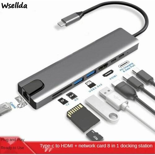 Type-c to HDMI+ network card expansion dock 8-in-1 hub laptop hub multi-function docking station plug and play