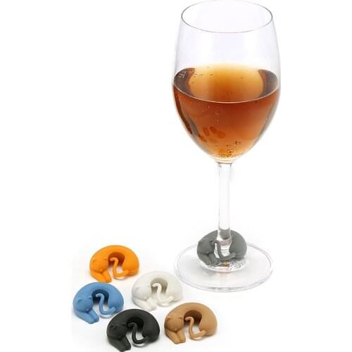 6PCS Silicone Wine Glass Marker Cup Identification Creative Lazy Cat Wine Cup Label for Rubber Cocktails Marker Party Accessorie