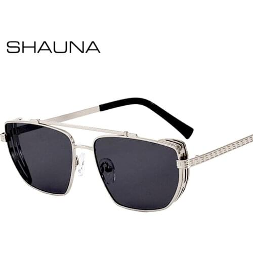 SHAUNA Metal Punk Sunglasses Double Bridges Retro Square Sun Glasses UV400