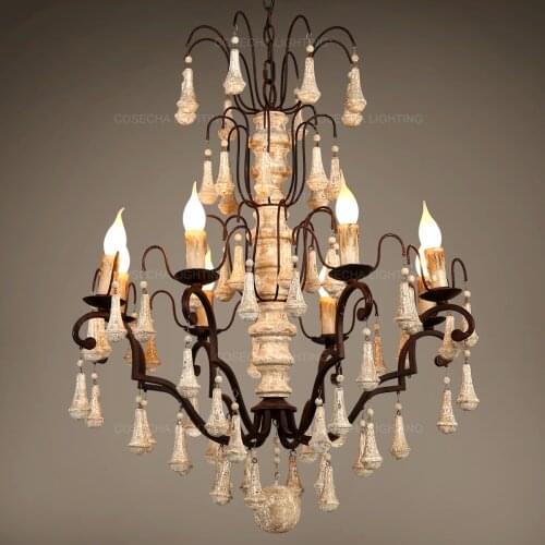 Large foyer chandelier rustic lighting antique wooden suspension light for living room lobby church French indoor kitchen lustre