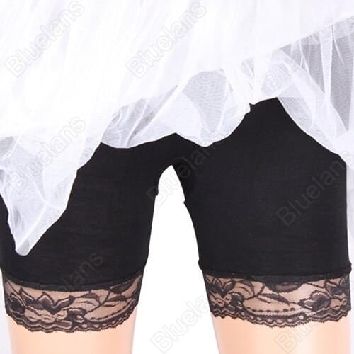 Sexy Women Summer Boyshorts Underwear Panties Viscose Anti Emptied Leggings Pants with Lace Trim Black White
