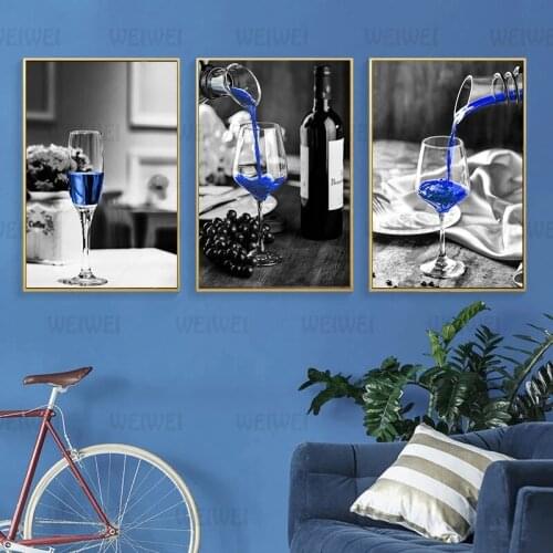 Vintage Romantic Blue Wine In Glass Poster Prints Canvas Painting Kitchen Modern Wall Art Picture Living Dining Room Home Decor