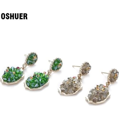 OSHUER High quality Womens earrings 2020 Europe and the new jewelry geometric crystal beads earrings fashion banquet jewelry