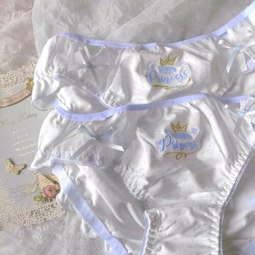 Japanese girls underwear cotton lolita wave point bow waist ruffles cute